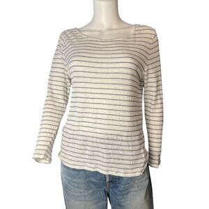 A.P.C. White Striped Linen Cotton Blend Long Sleeve Tee Size Small